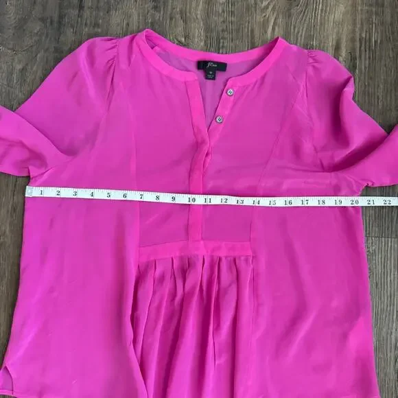 J. Crew Silk Pleated Popover Blouse in Fuchsia Pink Size Medium - Picture 7 of 9